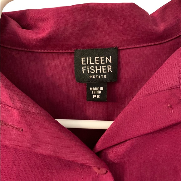 - Eileen Fisher Magenta Purple Plum Button Down Collar Shirt Small Petite - Picture 4 of 7